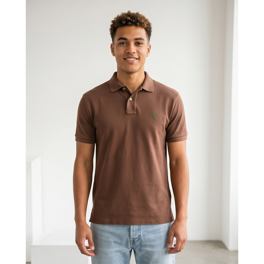 Vintage Polo Ralph Lauren XL Chocolate Brown 90s Pique Cotton Polo Shirt Mens